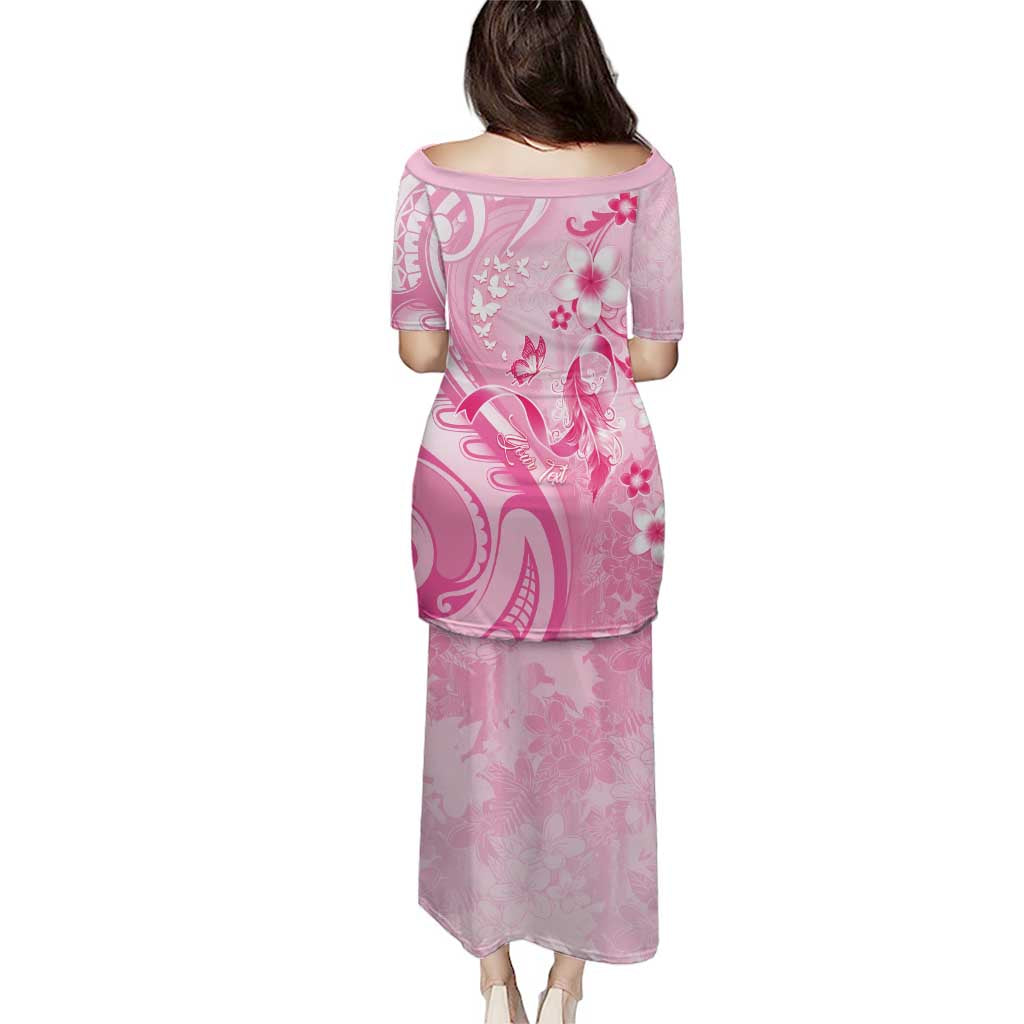 Personalised Memorial Pink Breast Cancer Awareness Puletasi Plumeria Floral Tribal Pattern - Polynesian Pride