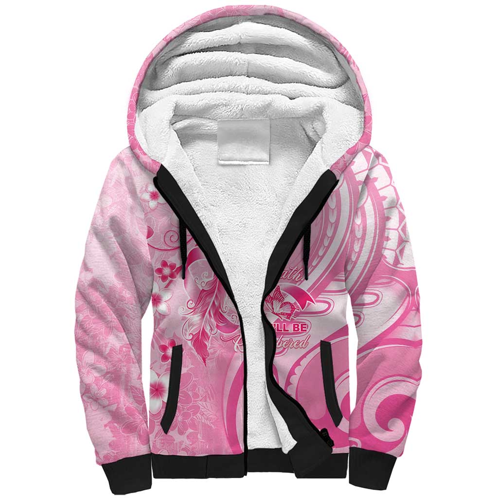 Personalised Memorial Pink Breast Cancer Awareness Sherpa Hoodie Plumeria Floral Tribal Pattern LT05 Unisex Pink - Polynesian Pride