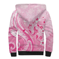 Personalised Memorial Pink Breast Cancer Awareness Sherpa Hoodie Plumeria Floral Tribal Pattern LT05 - Polynesian Pride