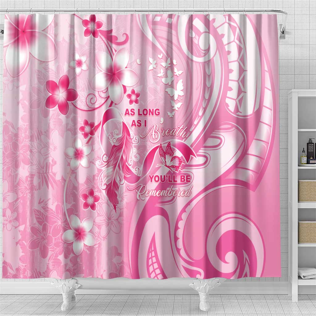 Memorial Pink Breast Cancer Awareness Shower Curtain Plumeria Floral Tribal Pattern - Polynesian Pride