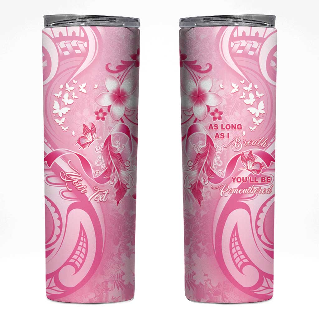Personalised Memorial Pink Breast Cancer Awareness Skinny Tumbler Plumeria Floral Tribal Pattern LT05 Pink - Polynesian Pride