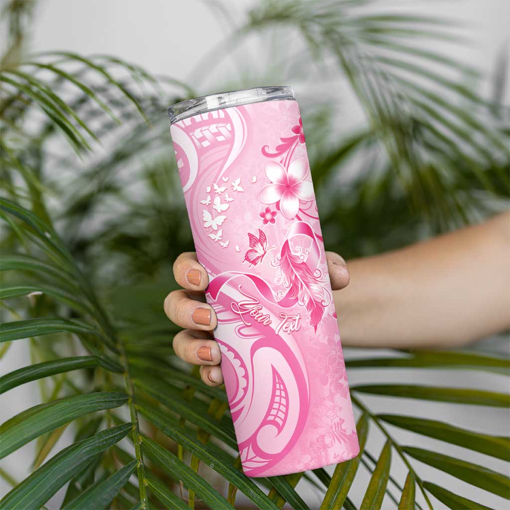 Personalised Memorial Pink Breast Cancer Awareness Skinny Tumbler Plumeria Floral Tribal Pattern LT05 - Polynesian Pride