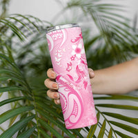 Personalised Memorial Pink Breast Cancer Awareness Skinny Tumbler Plumeria Floral Tribal Pattern LT05 - Polynesian Pride