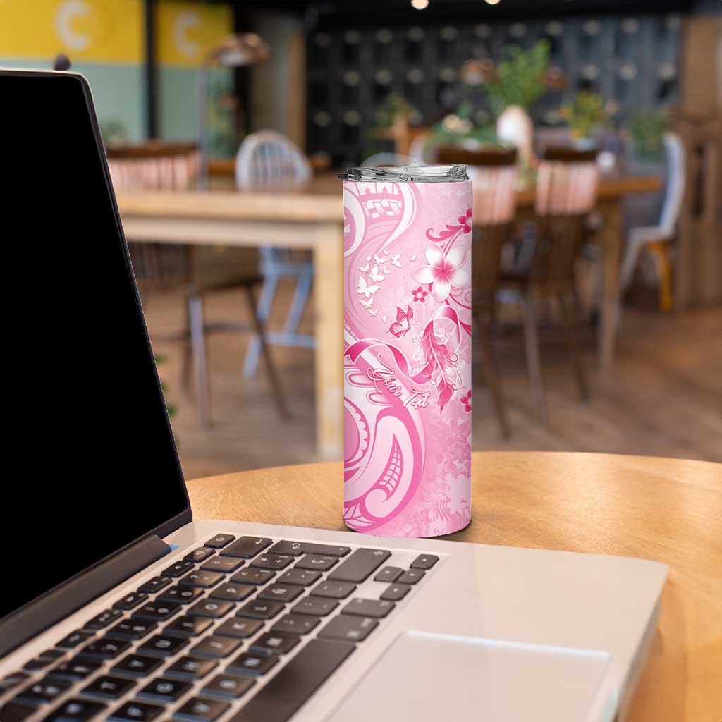 Personalised Memorial Pink Breast Cancer Awareness Skinny Tumbler Plumeria Floral Tribal Pattern LT05 - Polynesian Pride