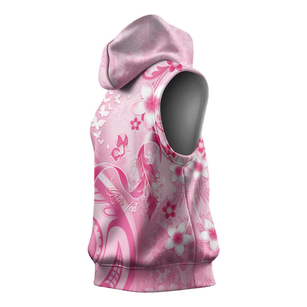 Personalised Memorial Pink Breast Cancer Awareness Sleeveless Hoodie Plumeria Floral Tribal Pattern LT05 - Polynesian Pride