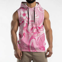Personalised Memorial Pink Breast Cancer Awareness Sleeveless Hoodie Plumeria Floral Tribal Pattern LT05 - Polynesian Pride