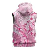 Personalised Memorial Pink Breast Cancer Awareness Sleeveless Zip Hoodie Plumeria Floral Tribal Pattern LT05 - Polynesian Pride
