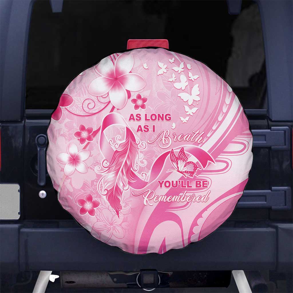 Memorial Pink Breast Cancer Awareness Spare Tire Cover Plumeria Floral Tribal Pattern LT05 No hole Pink - Polynesian Pride