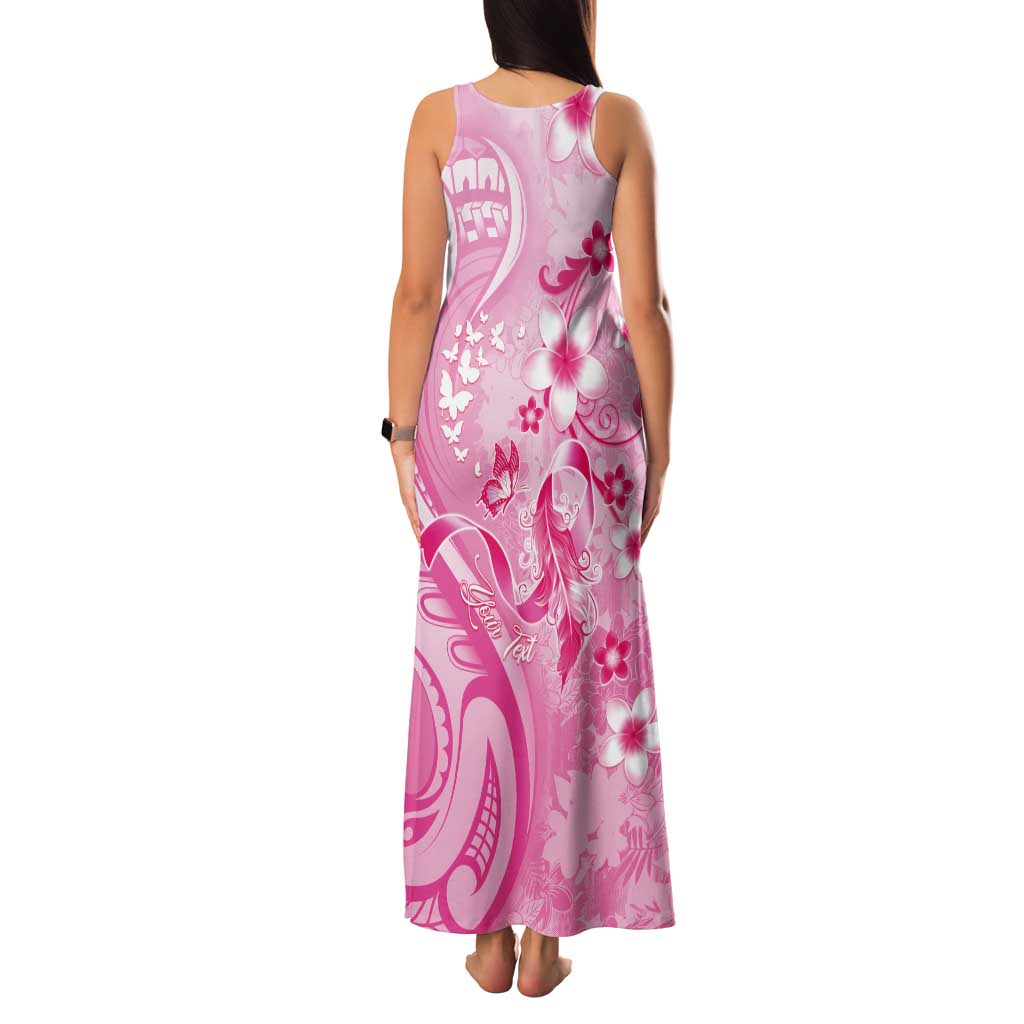 Personalised Memorial Pink Breast Cancer Awareness Tank Maxi Dress Plumeria Floral Tribal Pattern LT05 - Polynesian Pride