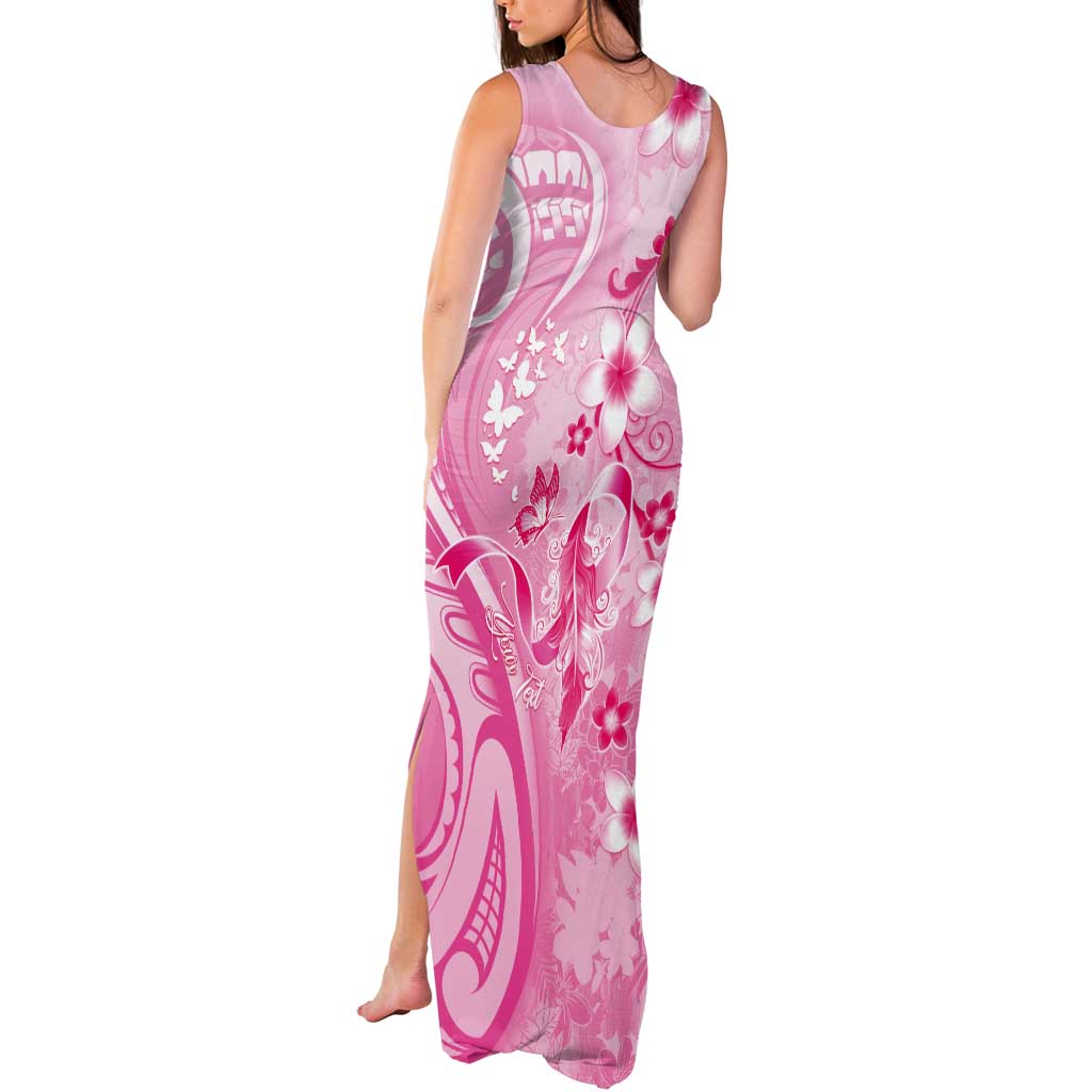 Personalised Memorial Pink Breast Cancer Awareness Tank Maxi Dress Plumeria Floral Tribal Pattern LT05 - Polynesian Pride
