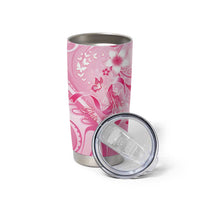 Personalised Memorial Pink Breast Cancer Awareness Tumbler Cup Plumeria Floral Tribal Pattern LT05 - Polynesian Pride