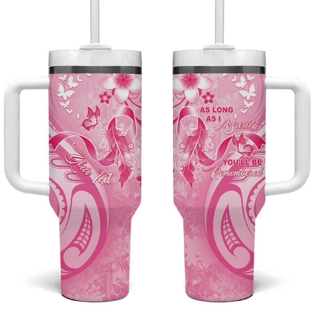 Personalised Memorial Pink Breast Cancer Awareness Tumbler With Handle Plumeria Floral Tribal Pattern LT05 One Size: 40 oz Pink - Polynesian Pride