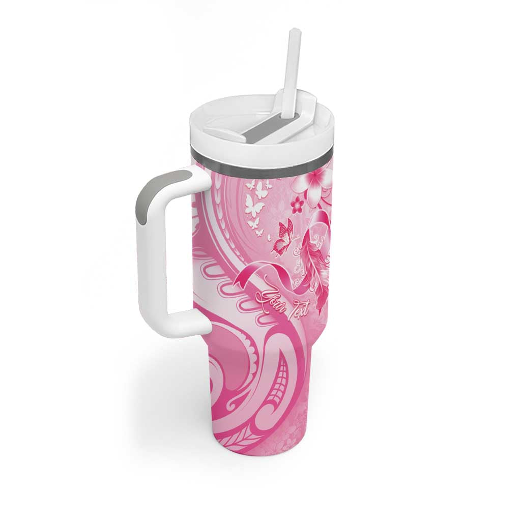 Personalised Memorial Pink Breast Cancer Awareness Tumbler With Handle Plumeria Floral Tribal Pattern LT05 - Polynesian Pride
