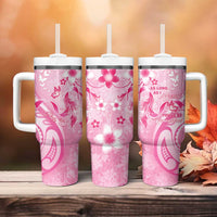 Personalised Memorial Pink Breast Cancer Awareness Tumbler With Handle Plumeria Floral Tribal Pattern LT05 - Polynesian Pride