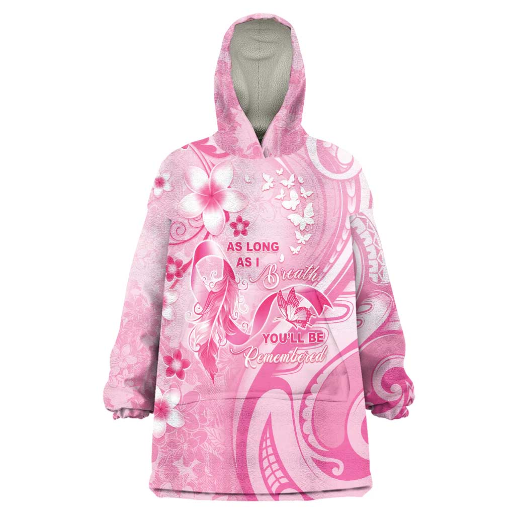 Personalised Memorial Pink Breast Cancer Awareness Wearable Blanket Hoodie Plumeria Floral Tribal Pattern LT05 One Size Pink - Polynesian Pride