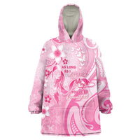 Personalised Memorial Pink Breast Cancer Awareness Wearable Blanket Hoodie Plumeria Floral Tribal Pattern LT05 One Size Pink - Polynesian Pride
