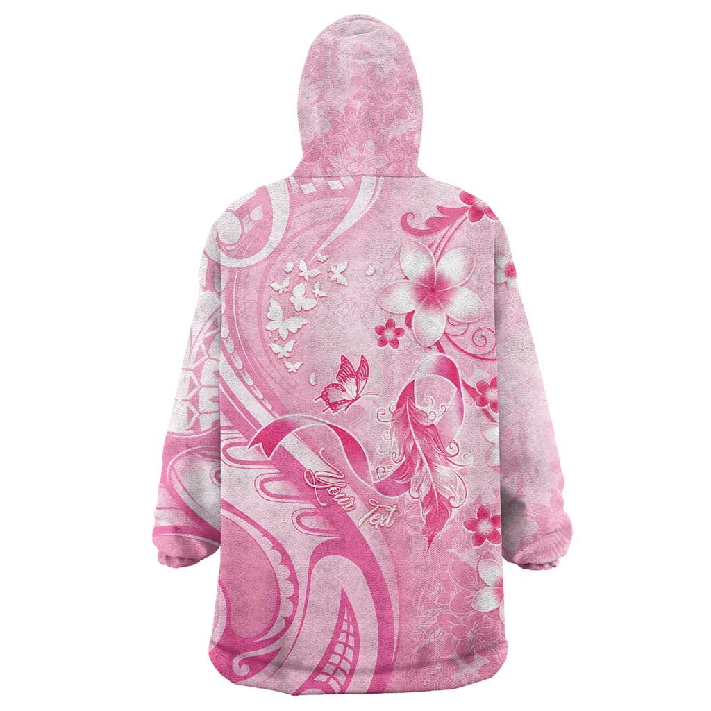 Personalised Memorial Pink Breast Cancer Awareness Wearable Blanket Hoodie Plumeria Floral Tribal Pattern LT05 - Polynesian Pride