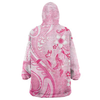 Personalised Memorial Pink Breast Cancer Awareness Wearable Blanket Hoodie Plumeria Floral Tribal Pattern LT05 - Polynesian Pride