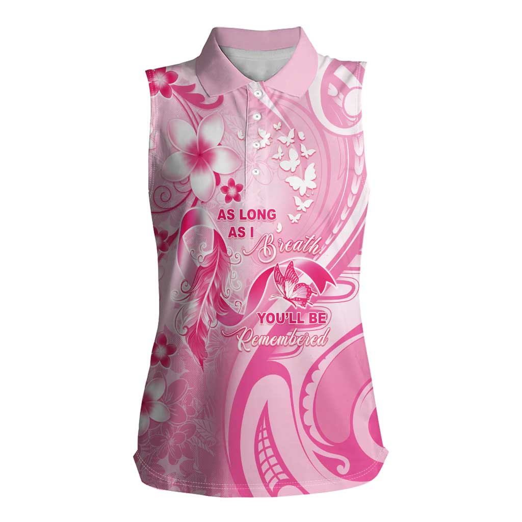 Personalised Memorial Pink Breast Cancer Awareness Women Sleeveless Polo Shirt Plumeria Floral Tribal Pattern LT05 Female Pink - Polynesian Pride
