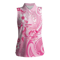 Personalised Memorial Pink Breast Cancer Awareness Women Sleeveless Polo Shirt Plumeria Floral Tribal Pattern LT05 Female Pink - Polynesian Pride