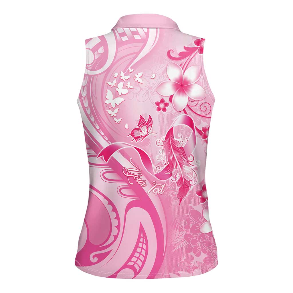 Personalised Memorial Pink Breast Cancer Awareness Women Sleeveless Polo Shirt Plumeria Floral Tribal Pattern LT05 - Polynesian Pride
