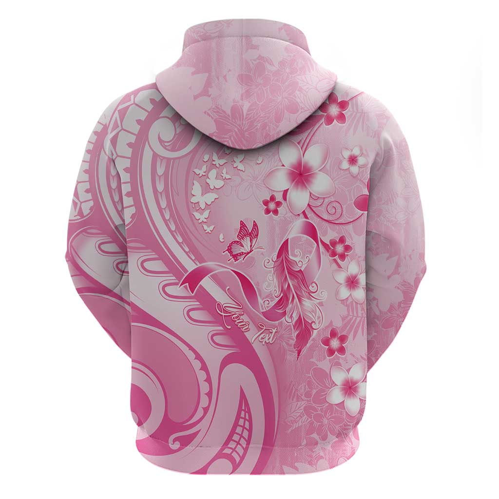 Personalised Memorial Pink Breast Cancer Awareness Zip Hoodie Plumeria Floral Tribal Pattern LT05 - Polynesian Pride