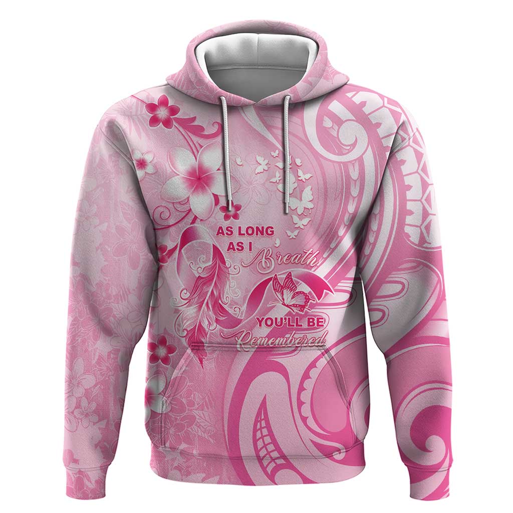 Personalised Memorial Pink Breast Cancer Awareness Zip Hoodie Plumeria Floral Tribal Pattern LT05 Pullover Hoodie Pink - Polynesian Pride