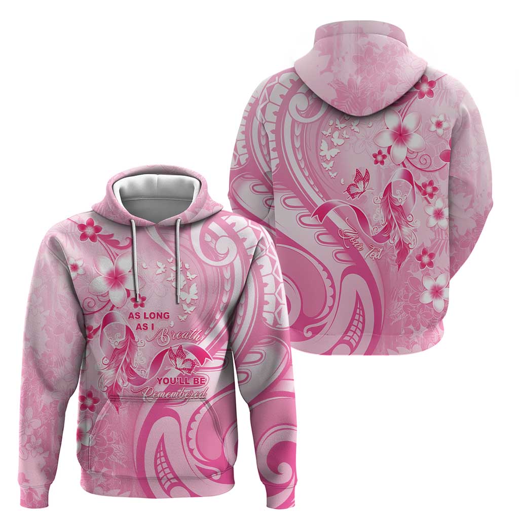 Personalised Memorial Pink Breast Cancer Awareness Zip Hoodie Plumeria Floral Tribal Pattern LT05 - Polynesian Pride