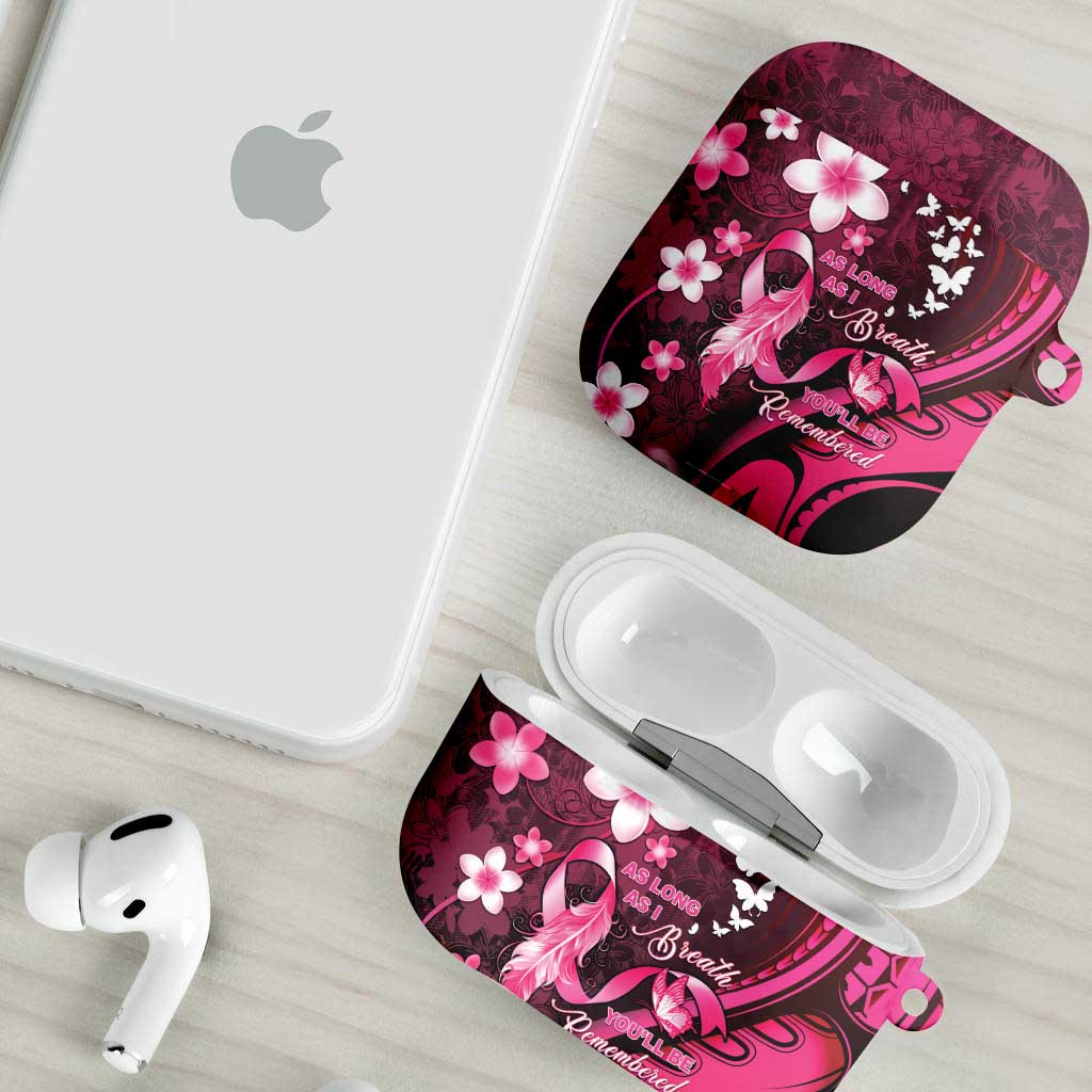 Memorial Breast Cancer Awareness AirPods Case Plumeria Floral Tribal Pattern - Polynesian Pride
