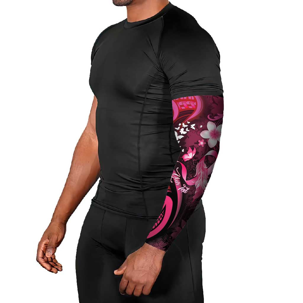 Personalised Memorial Breast Cancer Awareness Arm Sleeves Plumeria Floral Tribal Pattern - Polynesian Pride