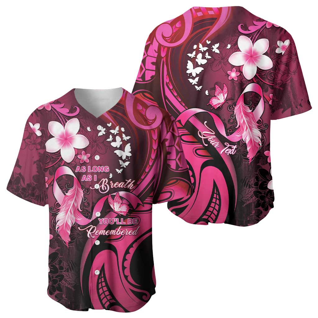 Personalised Memorial Breast Cancer Awareness Baseball Jersey Plumeria Floral Tribal Pattern LT05 - Polynesian Pride
