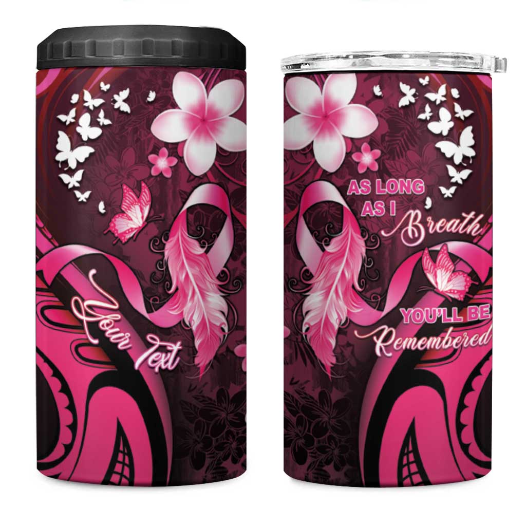 Personalised Memorial Breast Cancer Awareness 4 in 1 Can Cooler Tumbler Plumeria Floral Tribal Pattern LT05 One Size: 16 oz Black - Polynesian Pride
