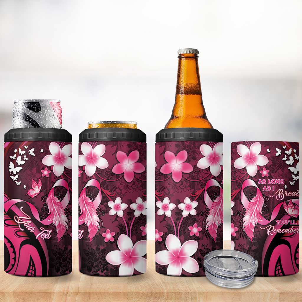 Personalised Memorial Breast Cancer Awareness 4 in 1 Can Cooler Tumbler Plumeria Floral Tribal Pattern LT05 - Polynesian Pride
