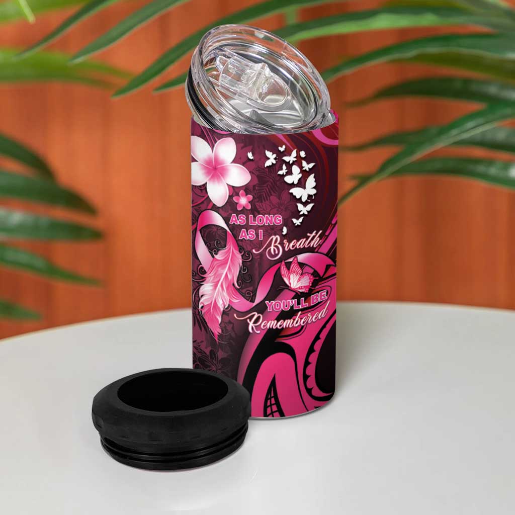 Personalised Memorial Breast Cancer Awareness 4 in 1 Can Cooler Tumbler Plumeria Floral Tribal Pattern LT05 - Polynesian Pride