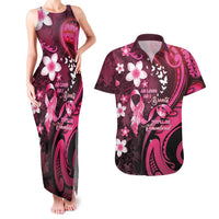 Personalised Memorial Breast Cancer Awareness Couples Matching Tank Maxi Dress and Hawaiian Shirt Plumeria Floral Tribal Pattern LT05 Black - Polynesian Pride