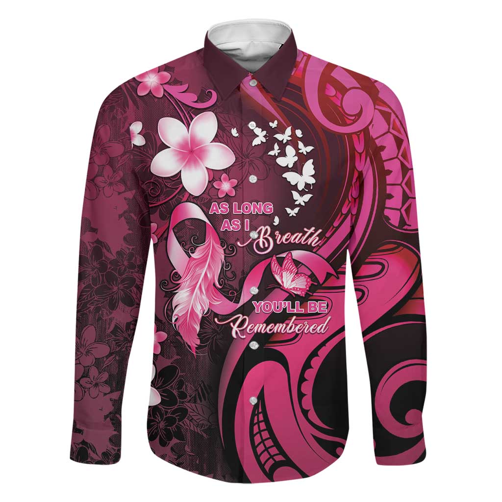 Personalised Memorial Breast Cancer Awareness Family Matching Short Sleeve Bodycon Dress and Hawaiian Shirt Plumeria Floral Tribal Pattern LT05 Dad's Shirt - Long Sleeve Black - Polynesian Pride