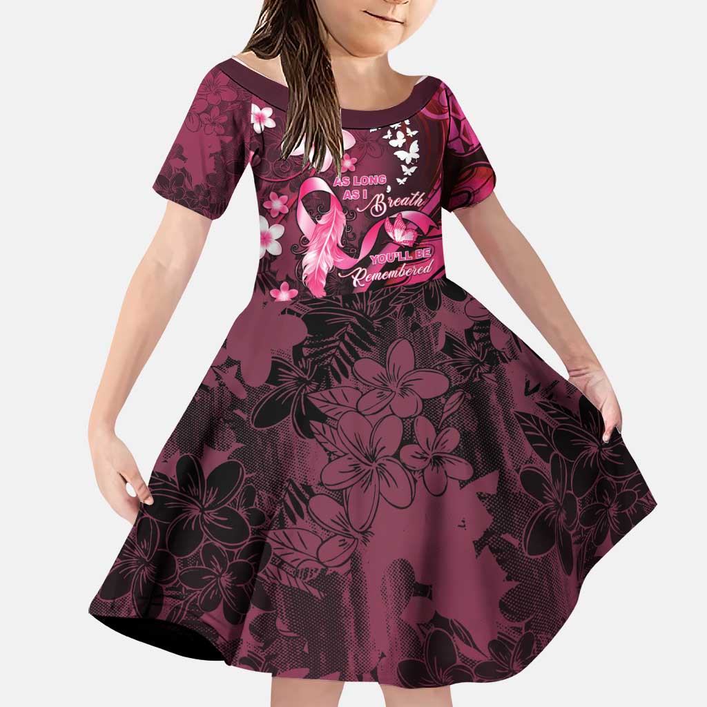 Personalised Memorial Breast Cancer Awareness Family Matching Summer Maxi Dress and Hawaiian Shirt Plumeria Floral Tribal Pattern LT05 Daughter's Dress Black - Polynesian Pride