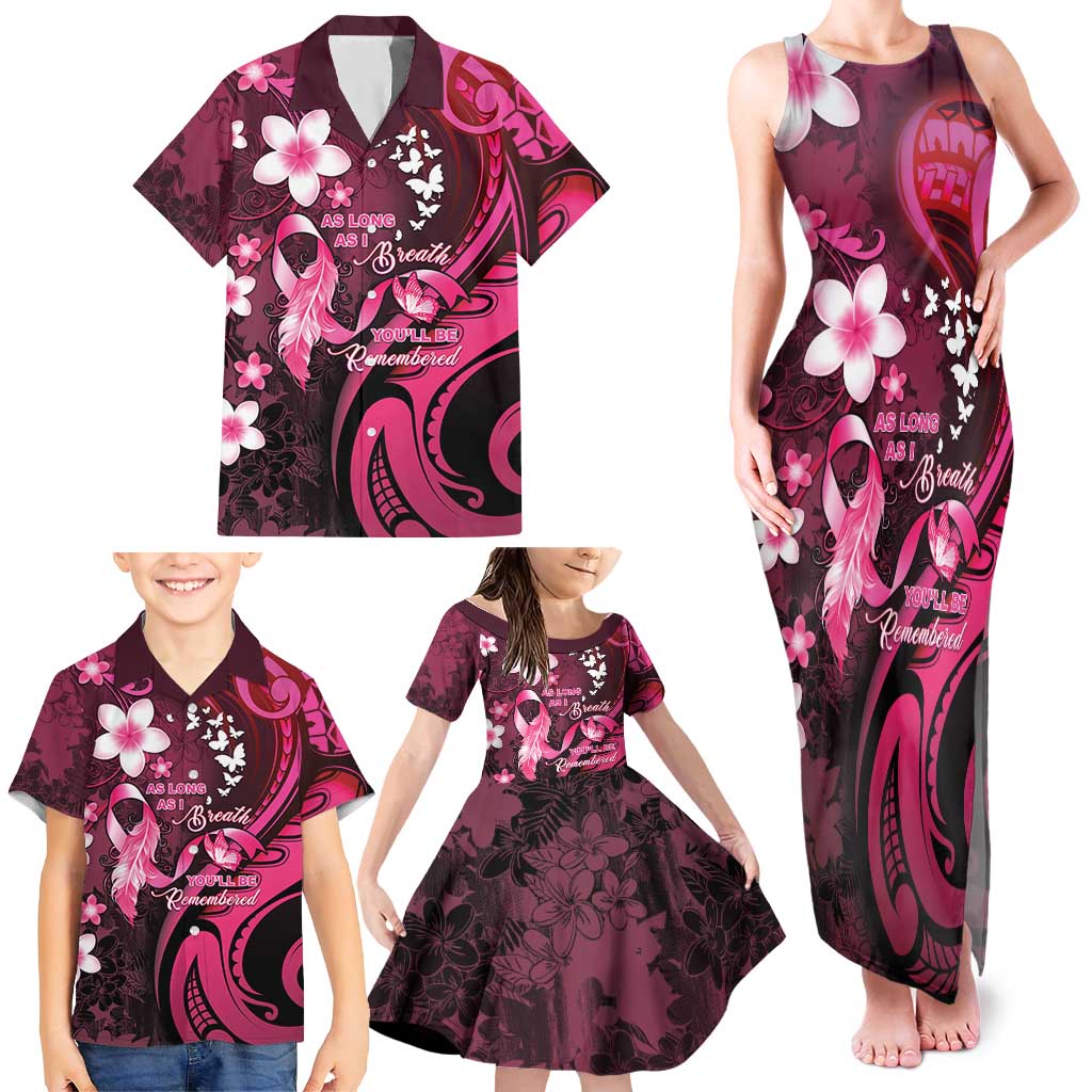 Personalised Memorial Breast Cancer Awareness Family Matching Tank Maxi Dress and Hawaiian Shirt Plumeria Floral Tribal Pattern LT05 - Polynesian Pride