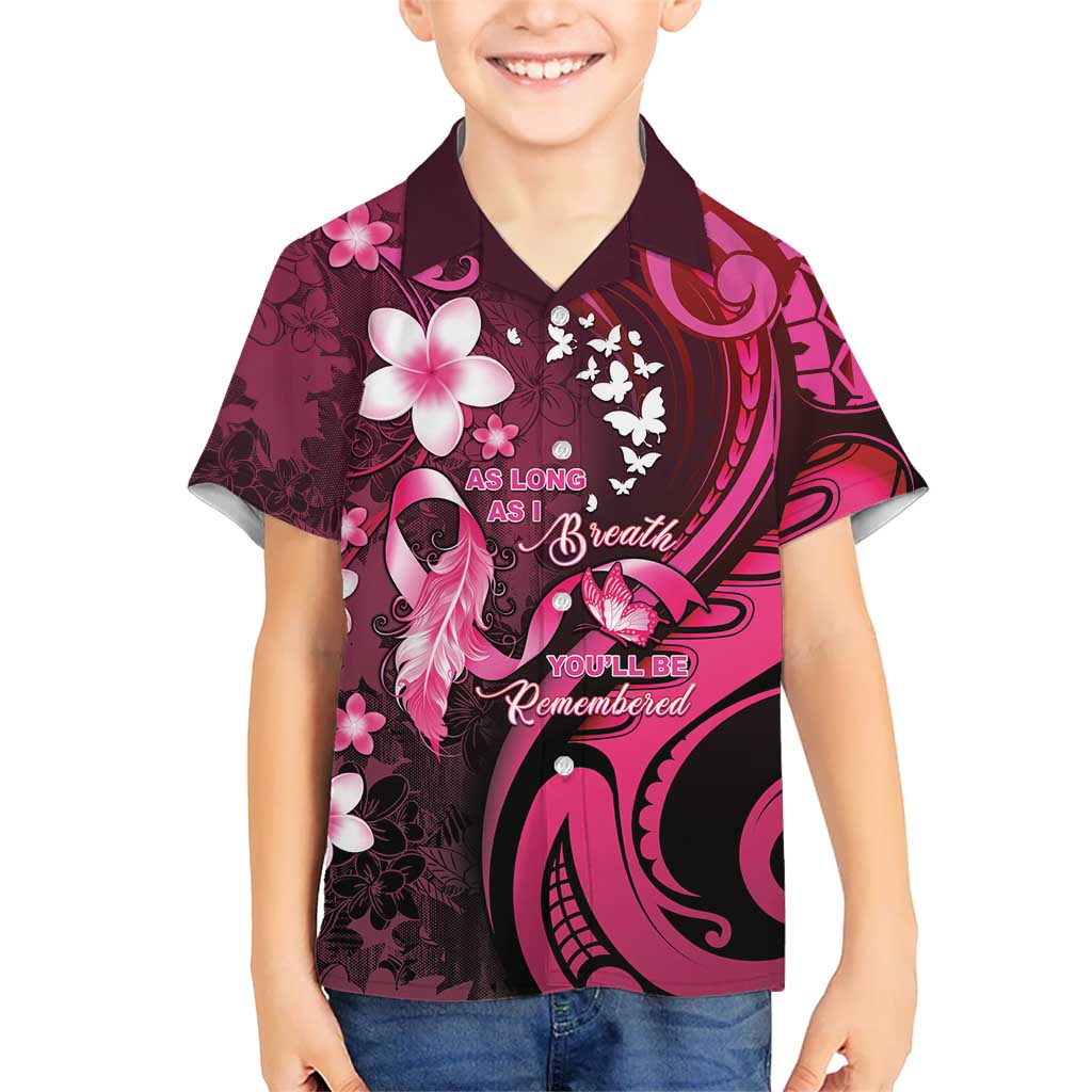 Personalised Memorial Breast Cancer Awareness Family Matching Tank Maxi Dress and Hawaiian Shirt Plumeria Floral Tribal Pattern LT05 Son's Shirt Black - Polynesian Pride