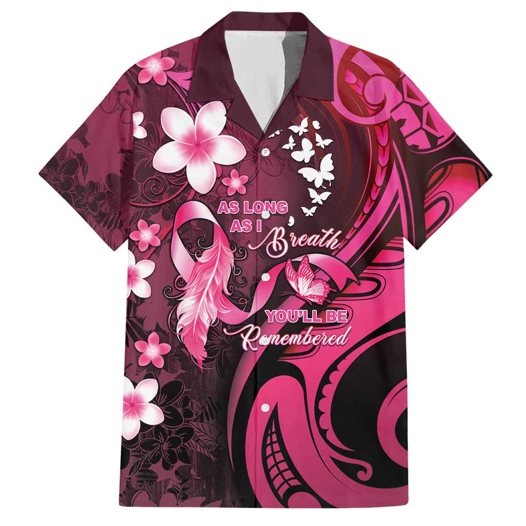 Personalised Memorial Breast Cancer Awareness Hawaiian Shirt Plumeria Floral Tribal Pattern LT05 Black - Polynesian Pride