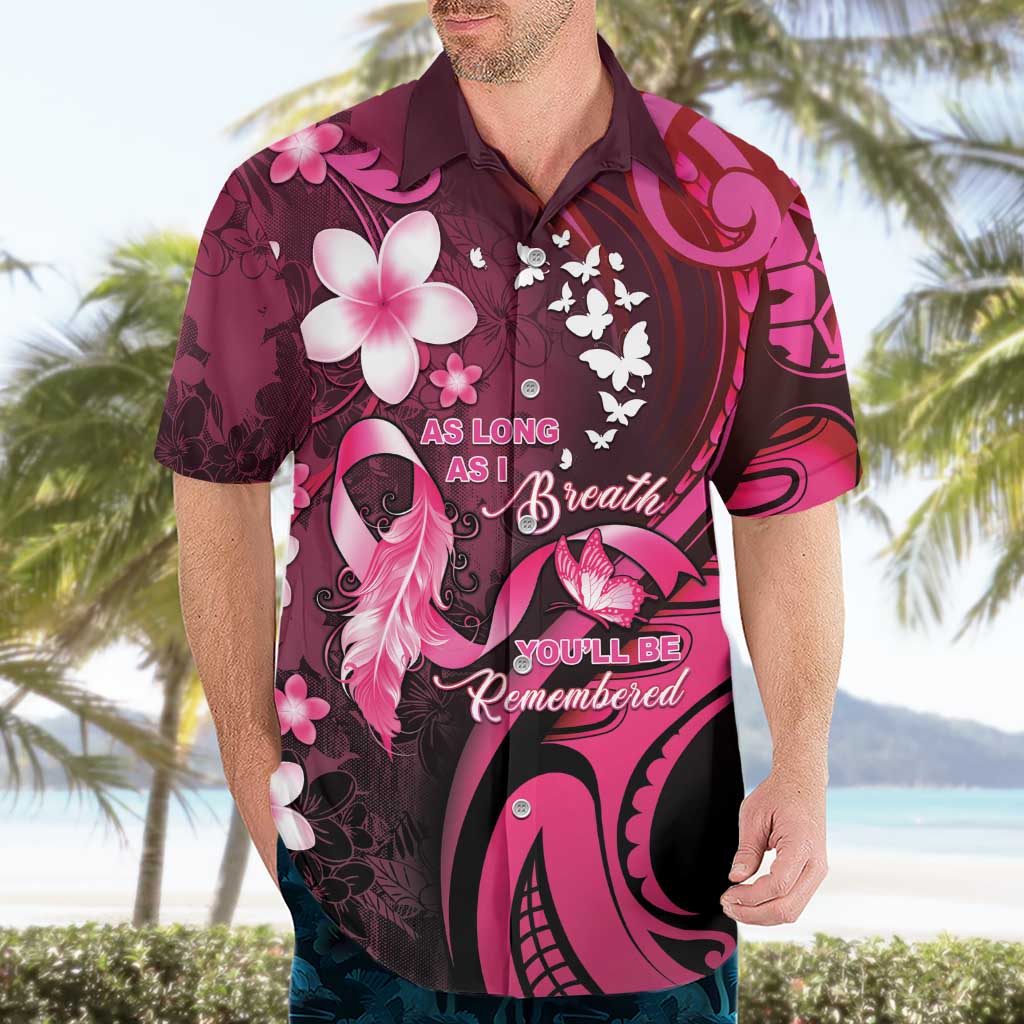 Personalised Memorial Breast Cancer Awareness Hawaiian Shirt Plumeria Floral Tribal Pattern LT05 - Polynesian Pride