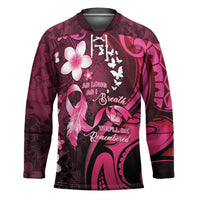 Personalised Memorial Breast Cancer Awareness Hockey Jersey Plumeria Floral Tribal Pattern - Polynesian Pride