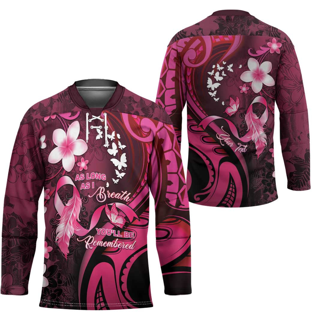 Personalised Memorial Breast Cancer Awareness Hockey Jersey Plumeria Floral Tribal Pattern - Polynesian Pride