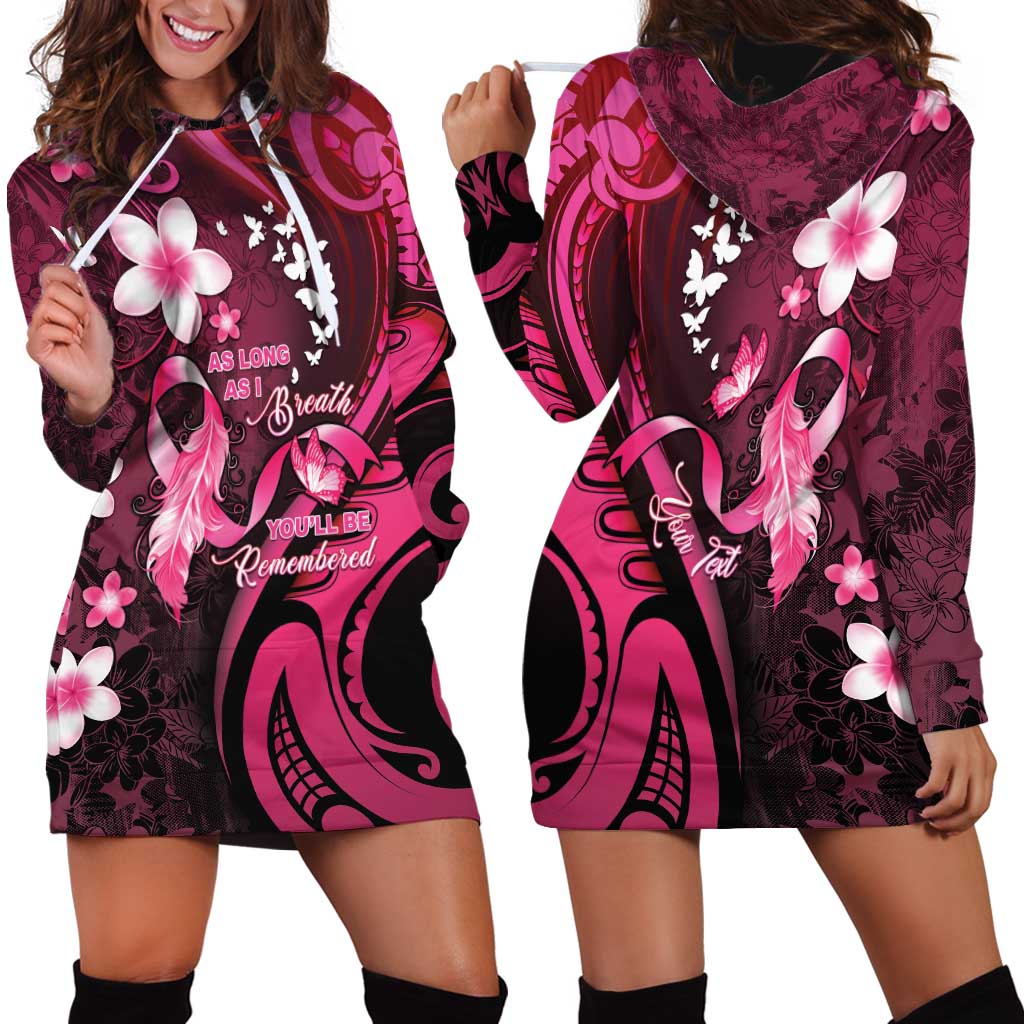 Personalised Memorial Breast Cancer Awareness Hoodie Dress Plumeria Floral Tribal Pattern LT05 - Polynesian Pride