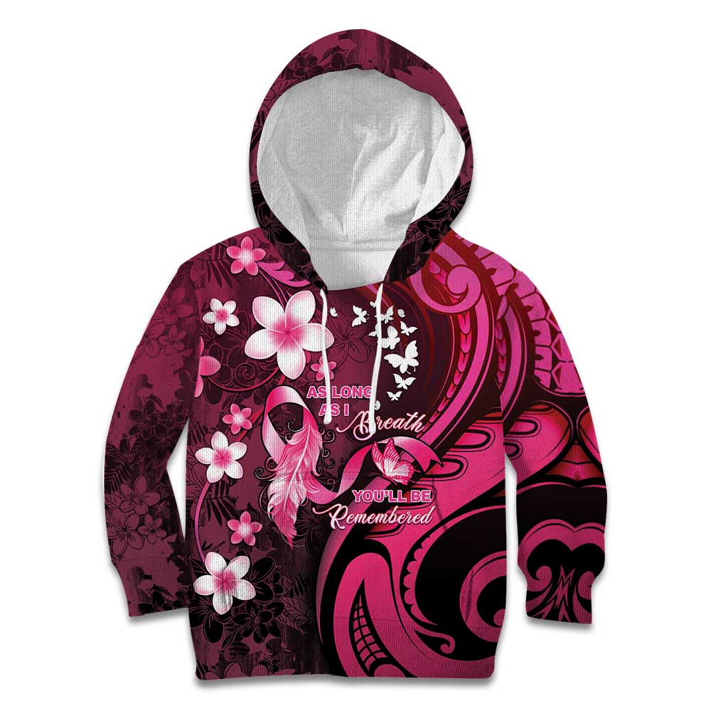 Personalised Memorial Breast Cancer Awareness Kid Hoodie Plumeria Floral Tribal Pattern - Polynesian Pride
