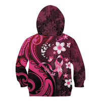 Personalised Memorial Breast Cancer Awareness Kid Hoodie Plumeria Floral Tribal Pattern - Polynesian Pride