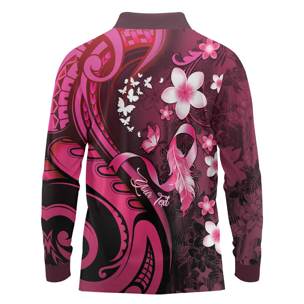 Personalised Memorial Breast Cancer Awareness Long Sleeve Polo Shirt Plumeria Floral Tribal Pattern LT05 - Polynesian Pride