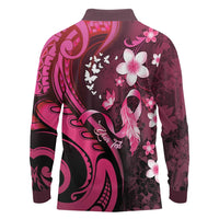 Personalised Memorial Breast Cancer Awareness Long Sleeve Polo Shirt Plumeria Floral Tribal Pattern LT05 - Polynesian Pride