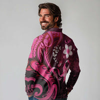 Personalised Memorial Breast Cancer Awareness Long Sleeve Polo Shirt Plumeria Floral Tribal Pattern LT05 - Polynesian Pride
