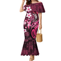 Personalised Memorial Breast Cancer Awareness Mermaid Dress Plumeria Floral Tribal Pattern LT05 Women Black - Polynesian Pride